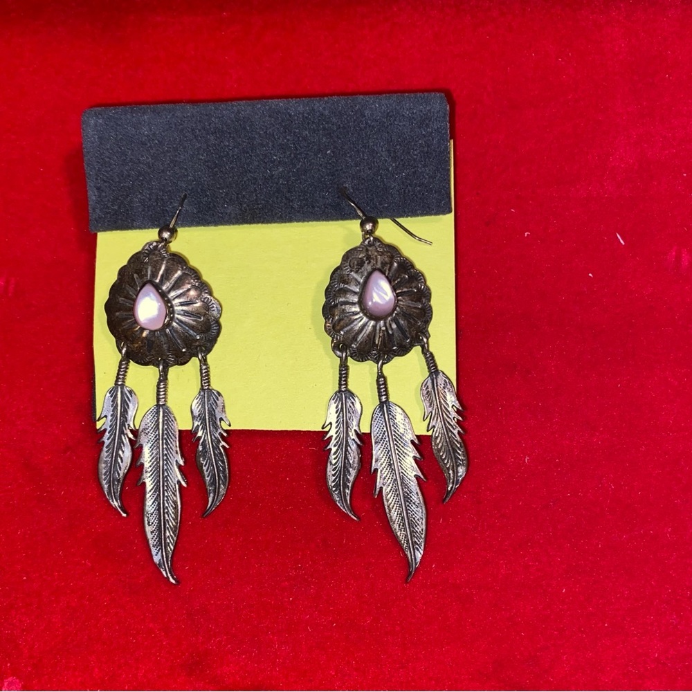 Feather Pierced Fish Hook Dangle Earrings - image 4